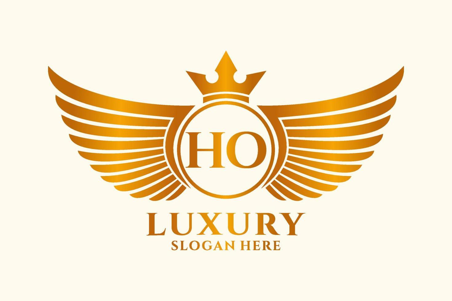 Luxury royal wing Letter HO crest Gold color Logo vector, Victory logo, crest logo, wing logo, vector logo template.