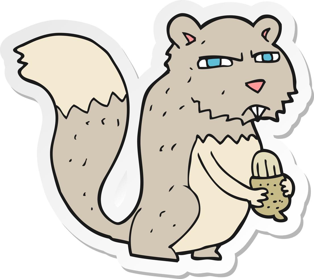 sticker of a cartoon angry squirrel with nut vector