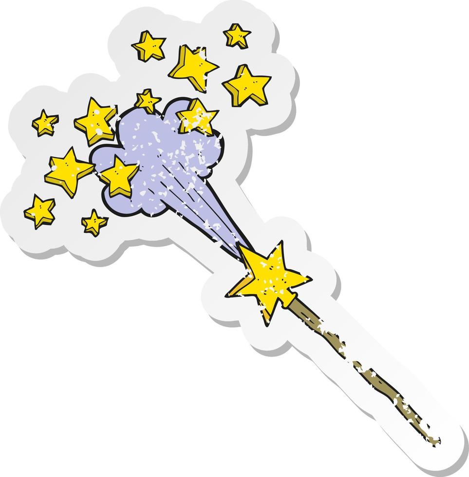 retro distressed sticker of a cartoon magic wand vector