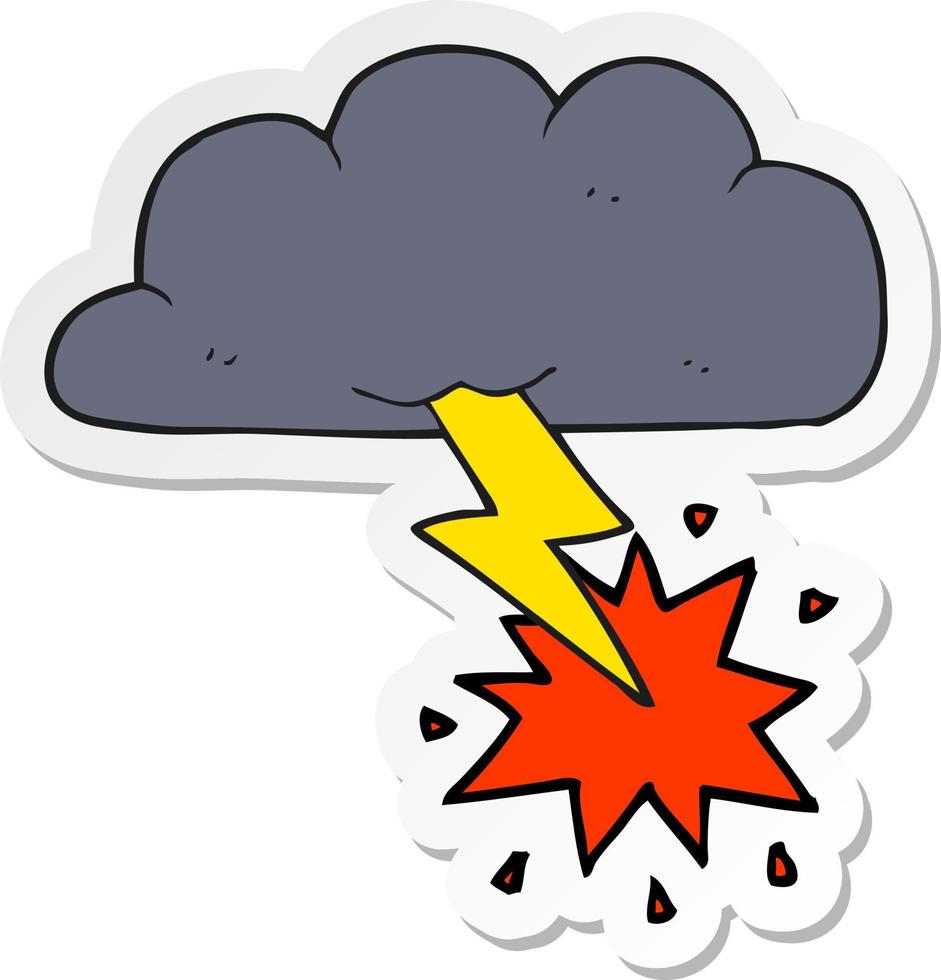sticker of a cartoon thundercloud vector