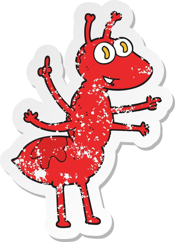 retro distressed sticker of a cartoon ant vector