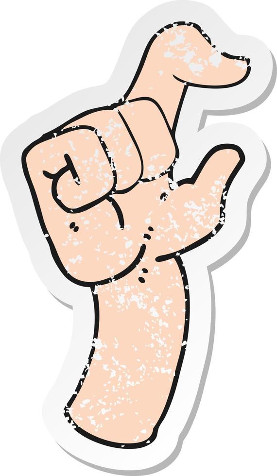 retro distressed sticker of a cartoon hand making smallness gesture vector