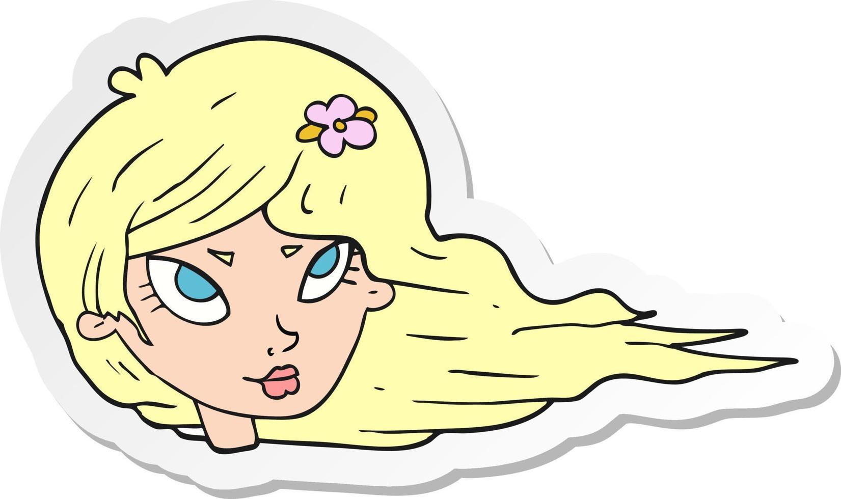 sticker of a cartoon woman with blowing hair vector