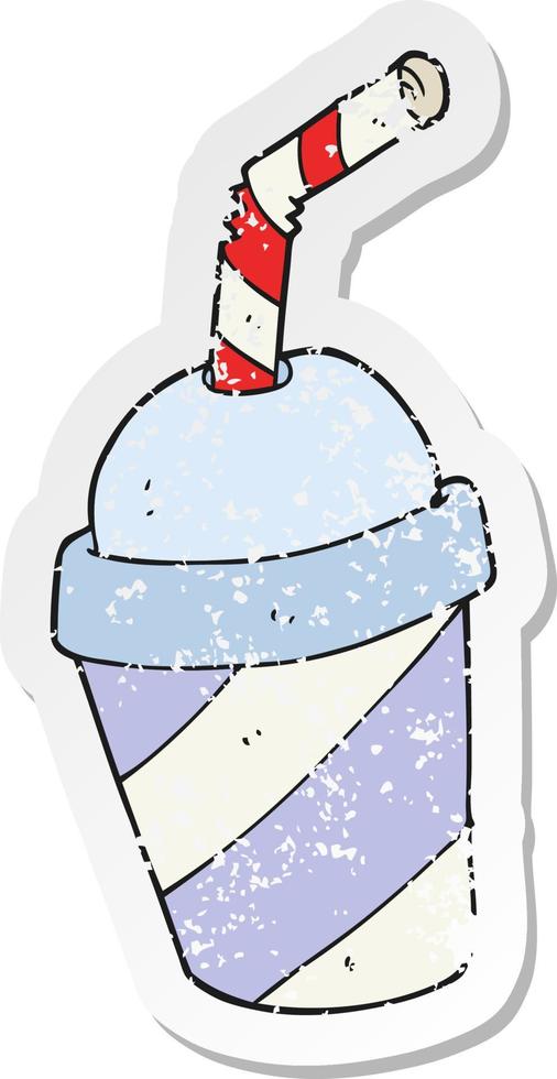 retro distressed sticker of a cartoon soda drink cup vector