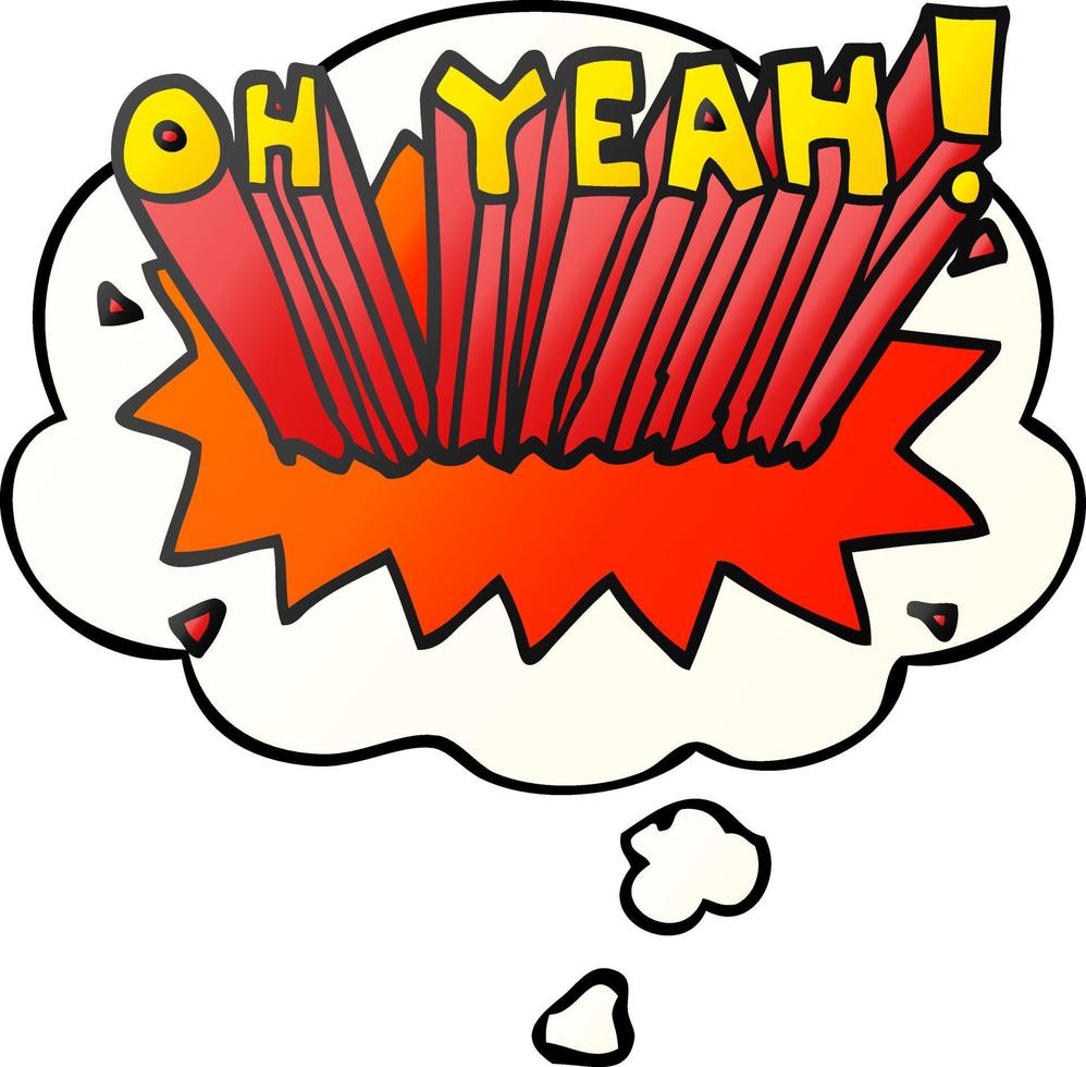 cartoon text Oh Yeah and thought bubble in smooth gradient style vector