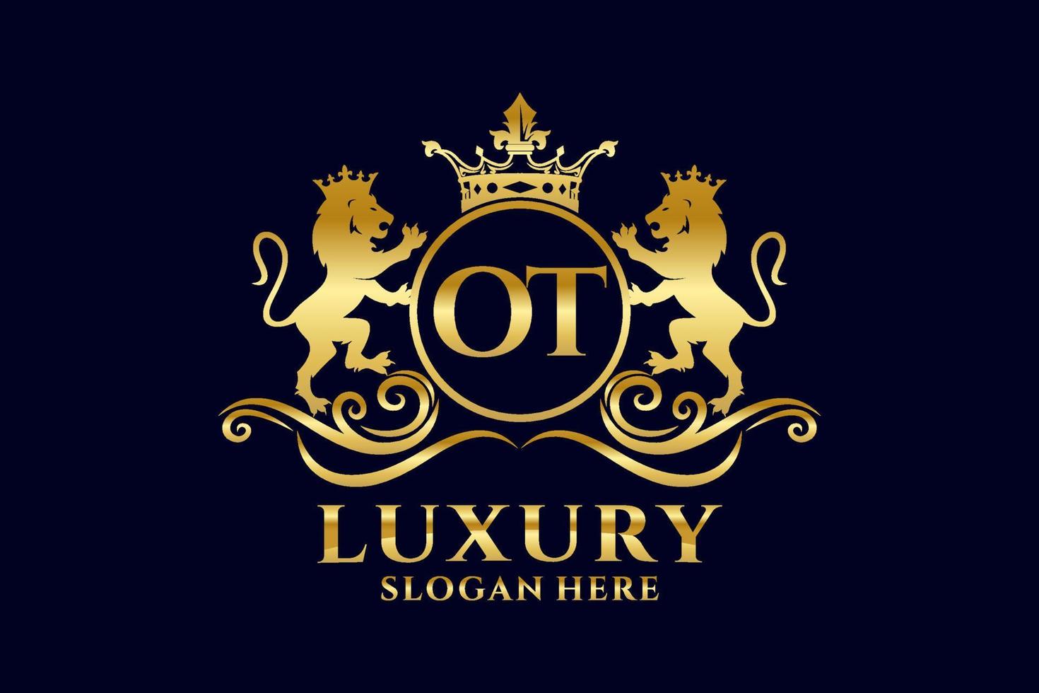 Initial OT Letter Lion Royal Luxury Logo template in vector art for luxurious branding projects and other vector illustration.