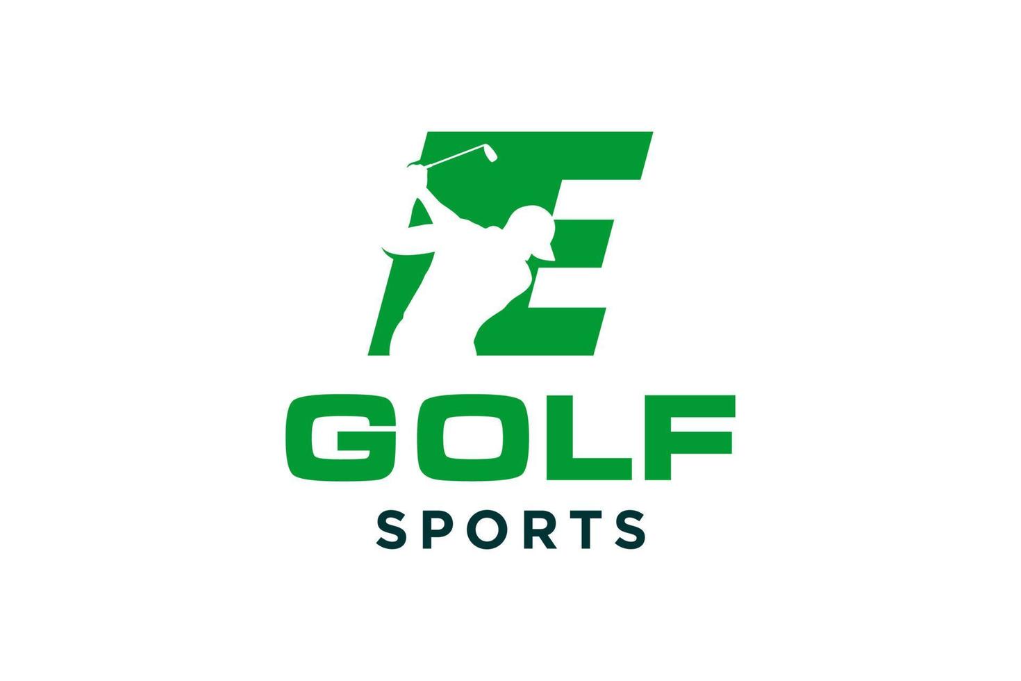 logotipo de icono de letra del alfabeto e para plantilla de vector de diseño de logotipo de golf, etiqueta vectorial de golf, logotipo de campeonato de golf, ilustración, icono creativo, concepto de diseño