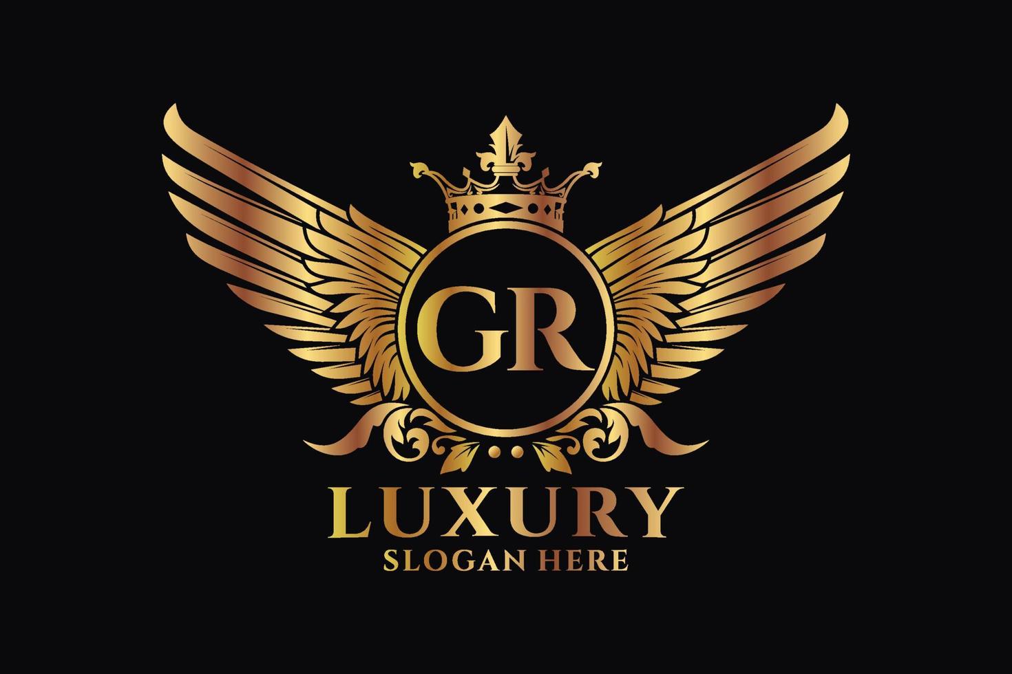 Luxury royal wing Letter GR crest Gold color Logo vector, Victory logo, crest logo, wing logo, vector logo template.