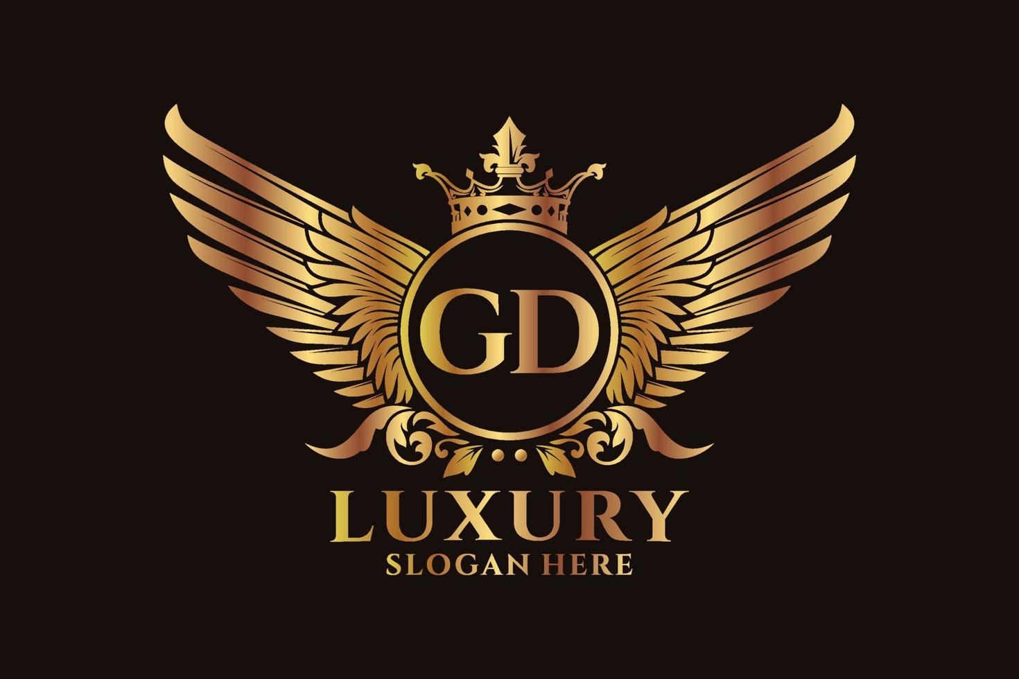 Luxury royal wing Letter GD crest Gold color Logo vector, Victory logo, crest logo, wing logo, vector logo template.