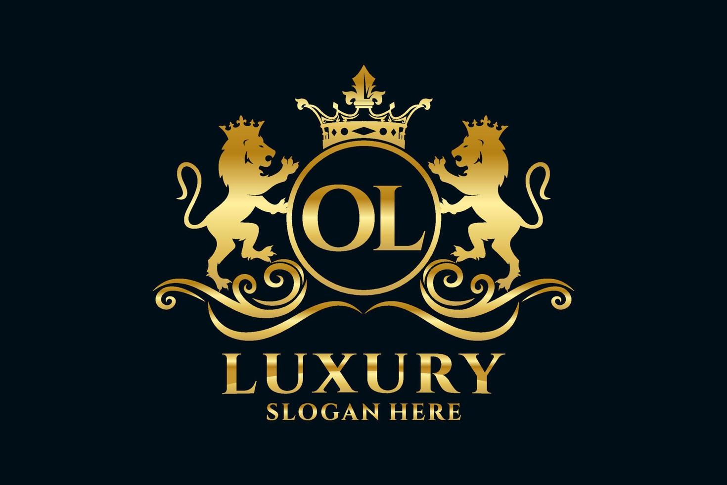 Initial OL Letter Lion Royal Luxury Logo template in vector art for luxurious branding projects and other vector illustration.