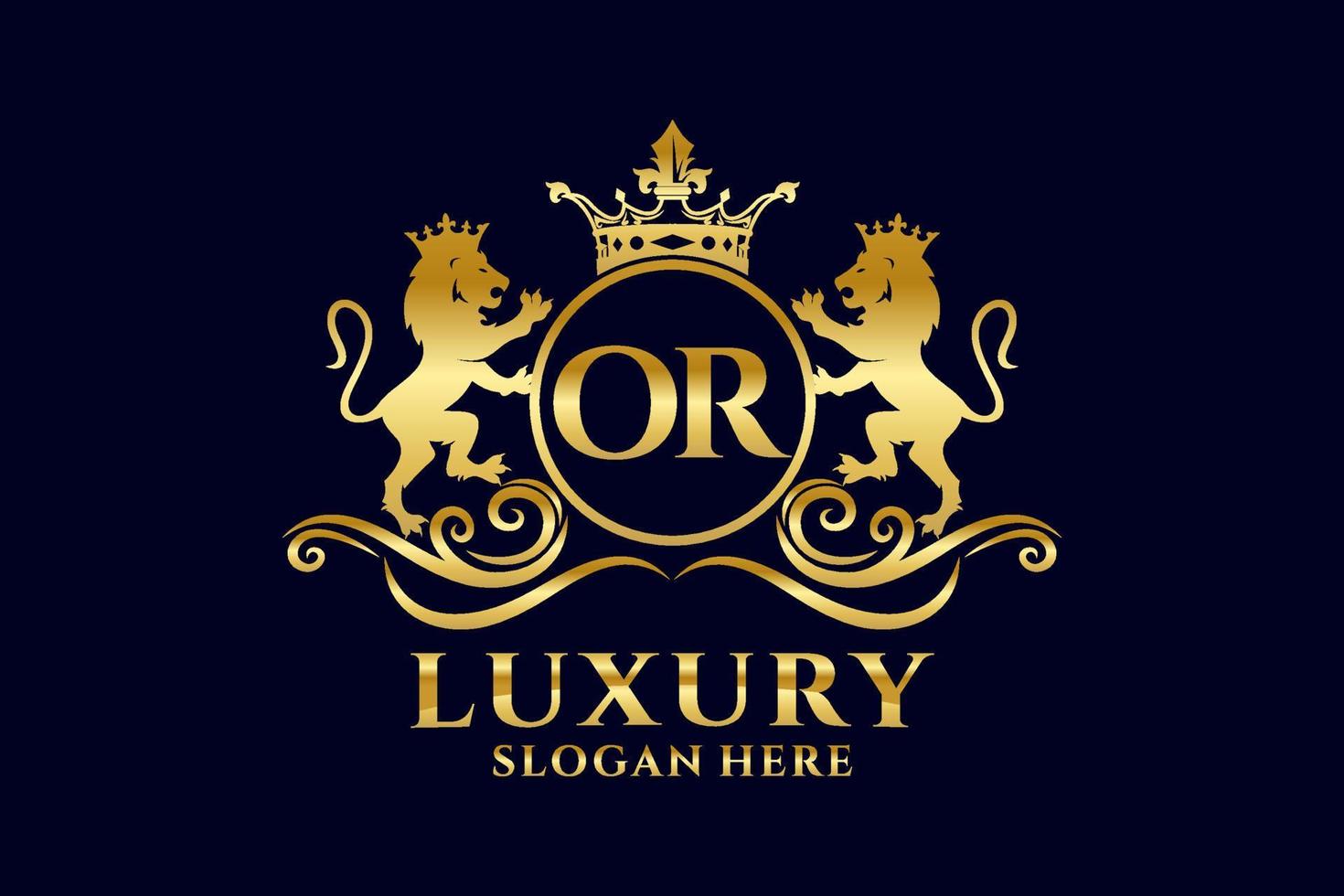 Initial OR Letter Lion Royal Luxury Logo template in vector art for luxurious branding projects and other vector illustration.