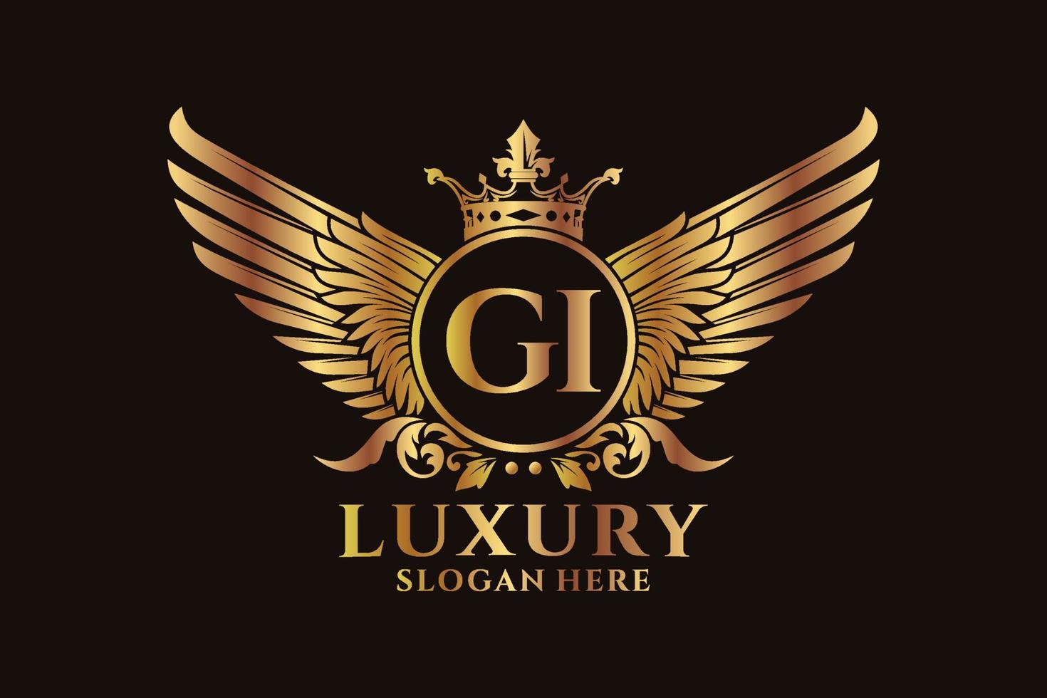 Luxury royal wing Letter GI crest Gold color Logo vector, Victory logo, crest logo, wing logo, vector logo template.