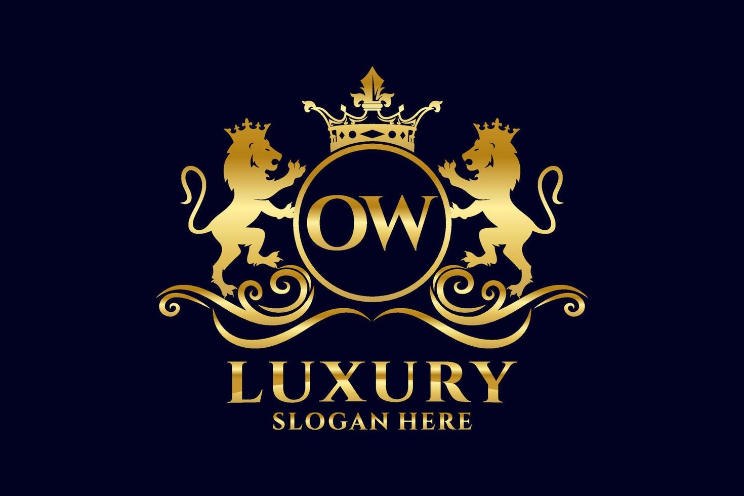 Initial OW Letter Lion Royal Luxury Logo template in vector art for luxurious branding projects and other vector illustration.