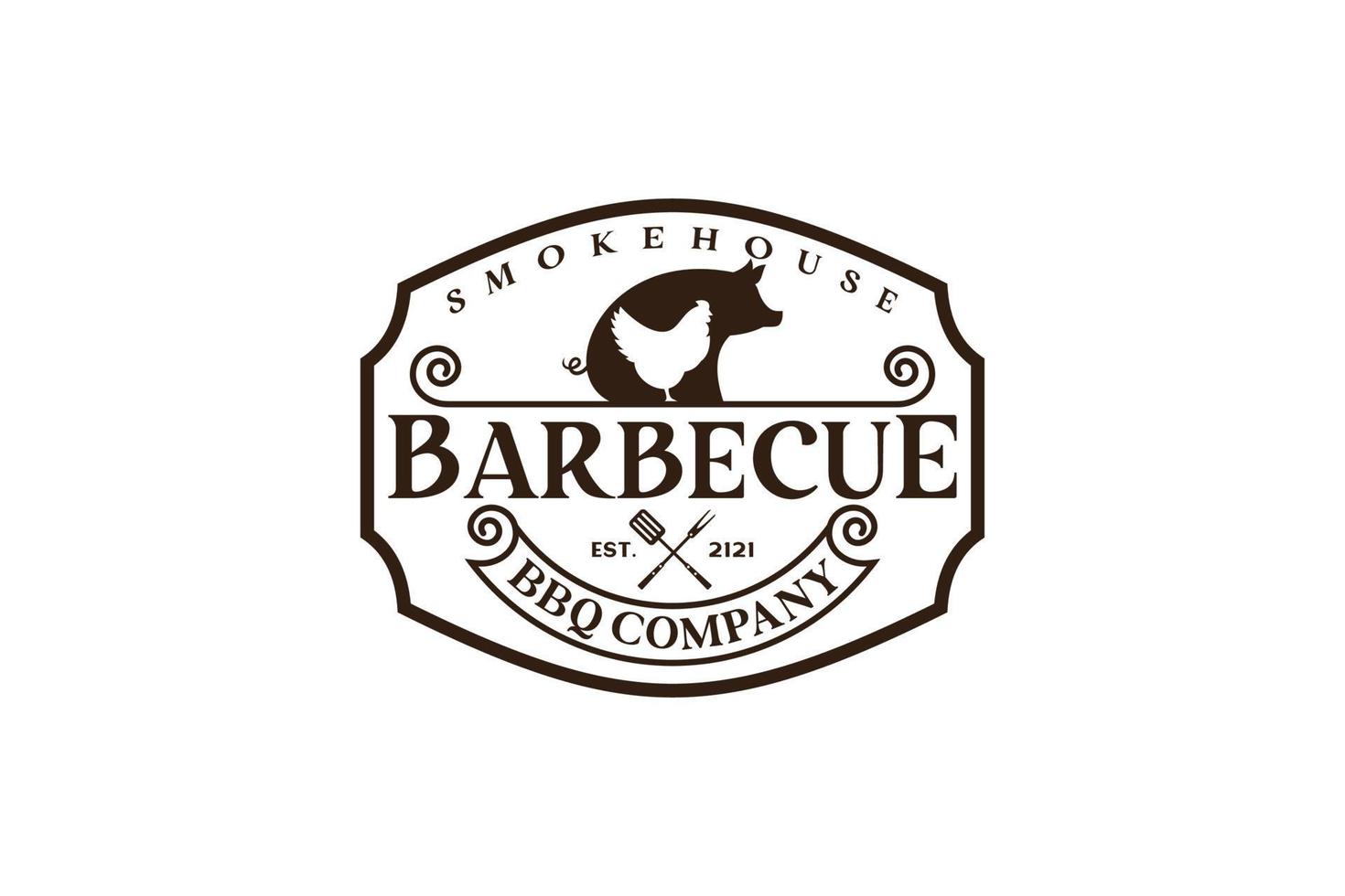 parrilla de barbacoa rústica retro vintage, barbacoa, vector de diseño de logotipo de sello de etiqueta de barbacoa