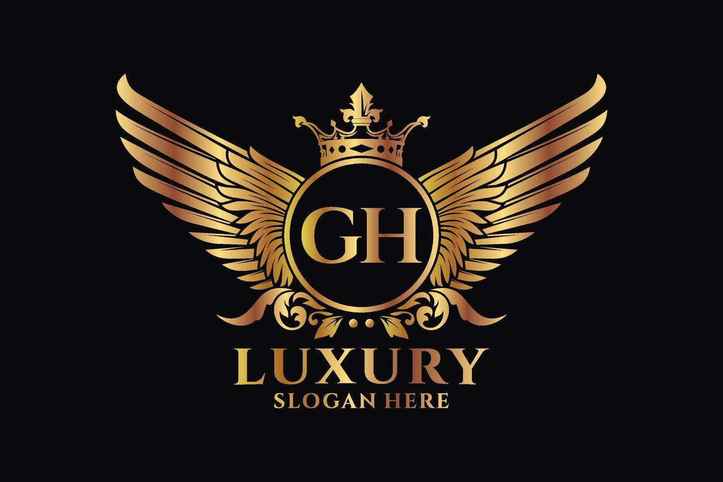 Luxury royal wing Letter GH crest Gold color Logo vector, Victory logo, crest logo, wing logo, vector logo template.