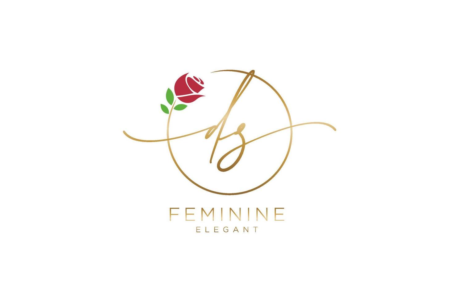 initial DS Feminine logo beauty monogram and elegant logo design, handwriting logo of initial signature, wedding, fashion, floral and botanical with creative template. vector