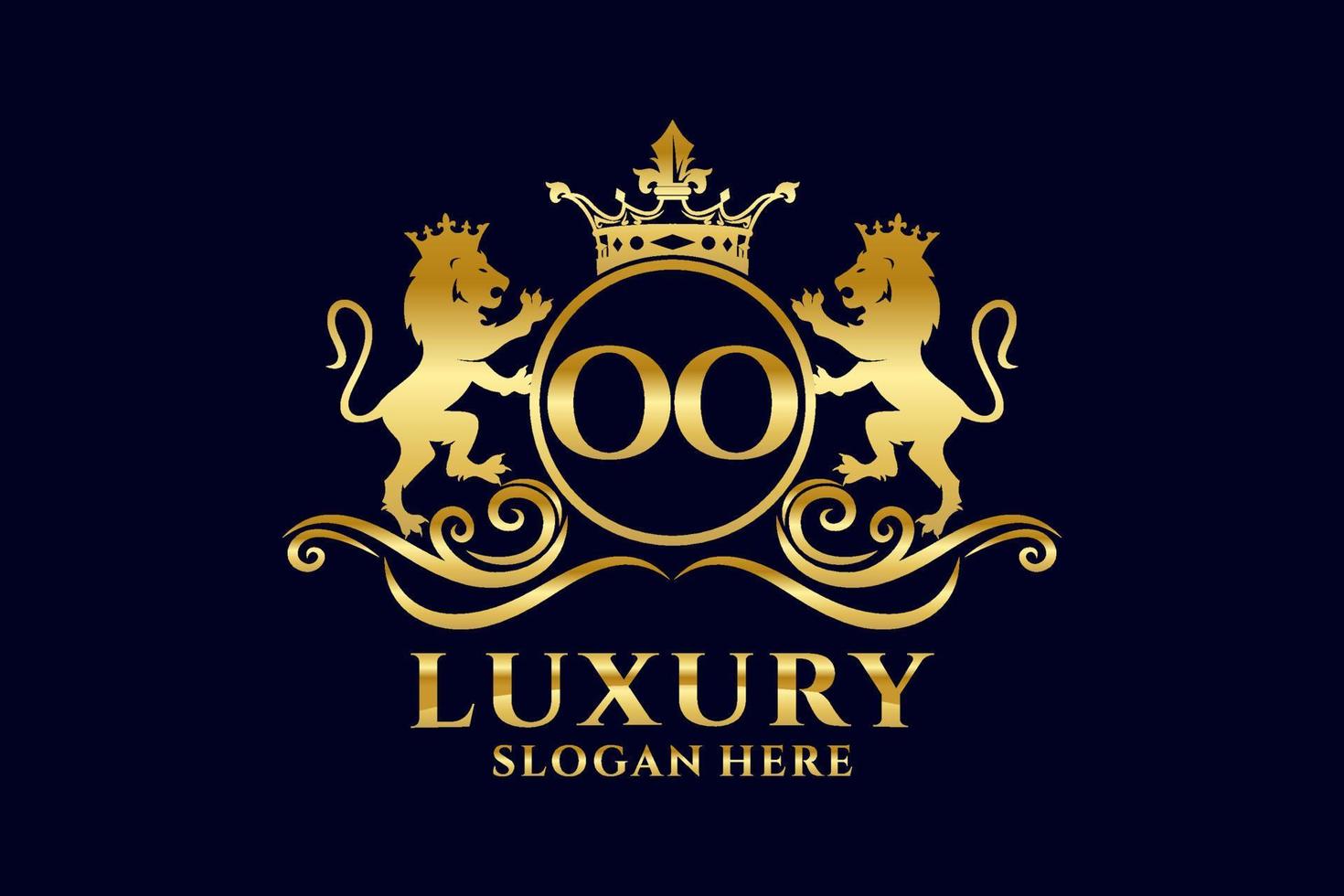 Initial OO Letter Lion Royal Luxury Logo template in vector art for luxurious branding projects and other vector illustration.