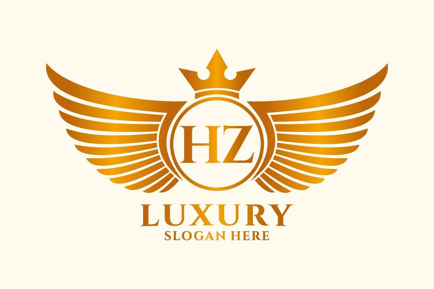 Luxury royal wing Letter HZ crest Gold color Logo vector, Victory logo, crest logo, wing logo, vector logo template.