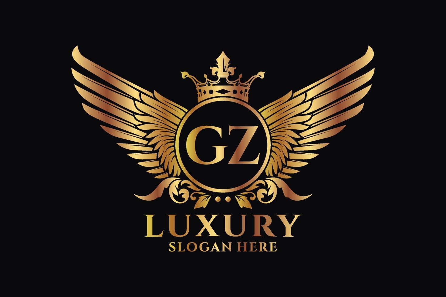Luxury royal wing Letter GZ crest Gold color Logo vector, Victory logo, crest logo, wing logo, vector logo template.