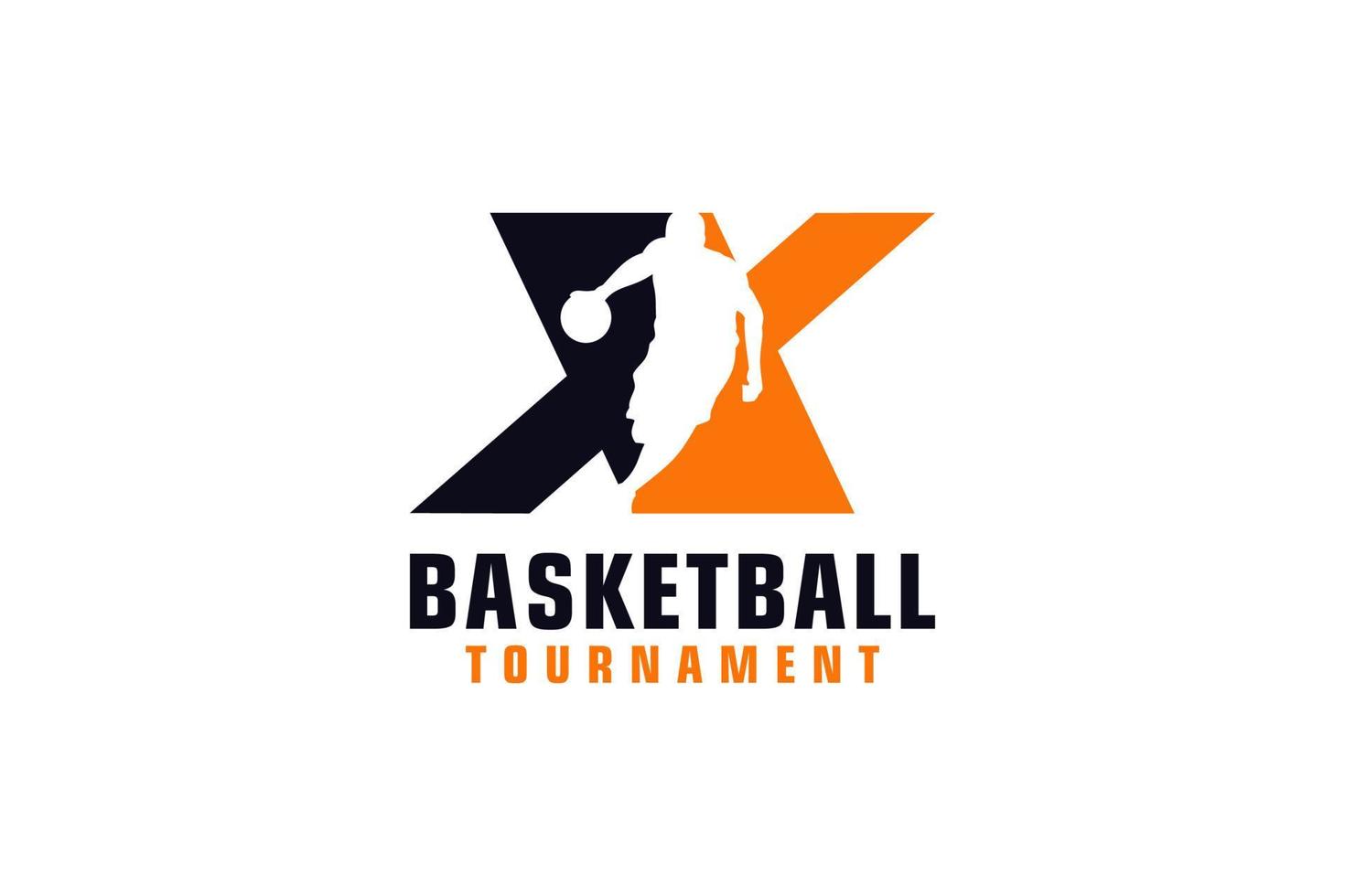 Letter X with Basketball Logo Design. Vector Design Template Elements for Sport Team or Corporate Identity.