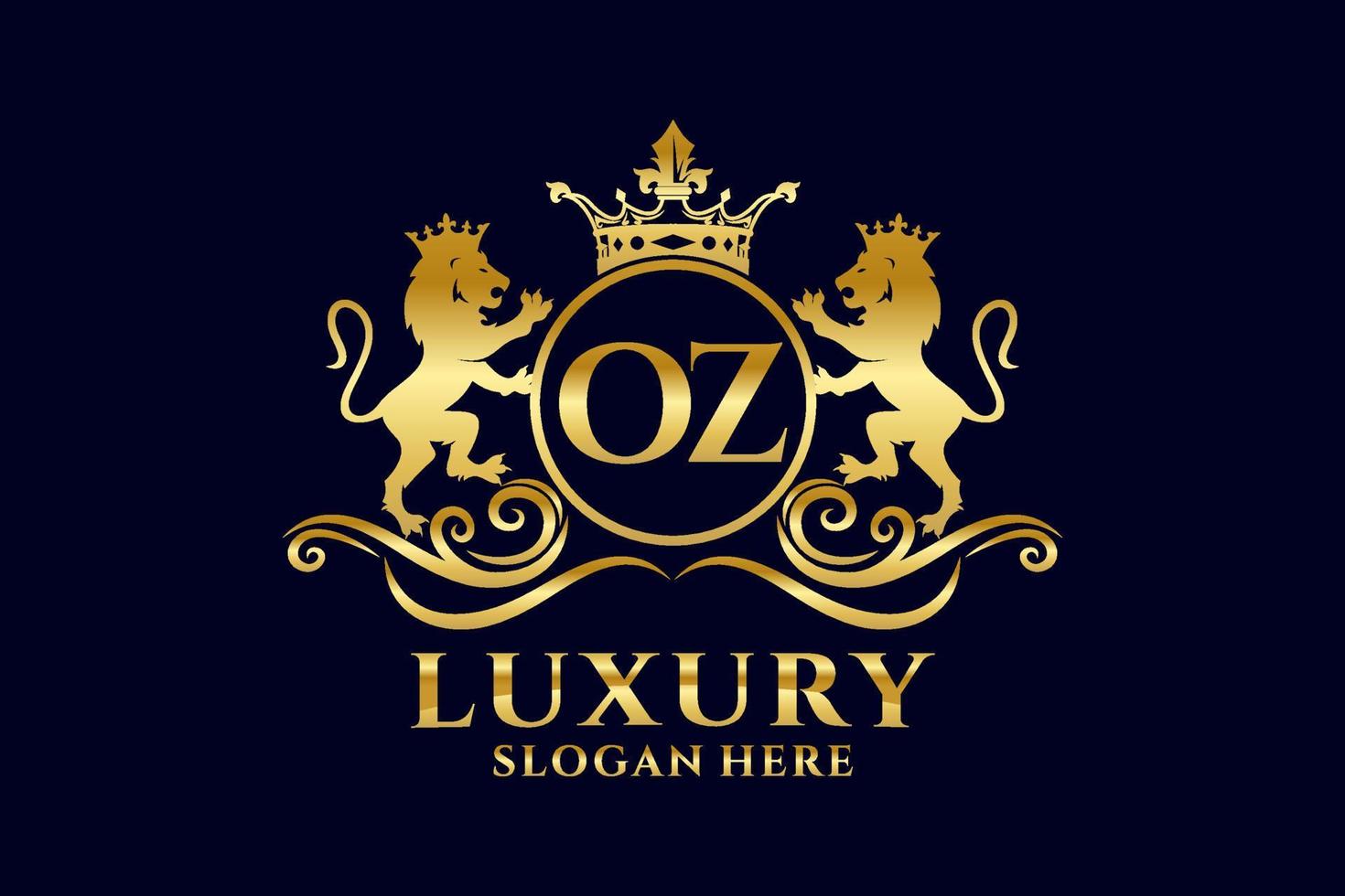 Initial OZ Letter Lion Royal Luxury Logo template in vector art for luxurious branding projects and other vector illustration.