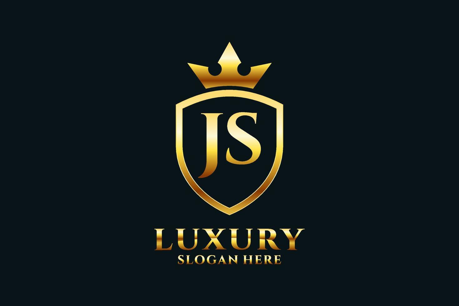 initial JS elegant luxury monogram logo or badge template with scrolls and royal crown - perfect for luxurious branding projects vector
