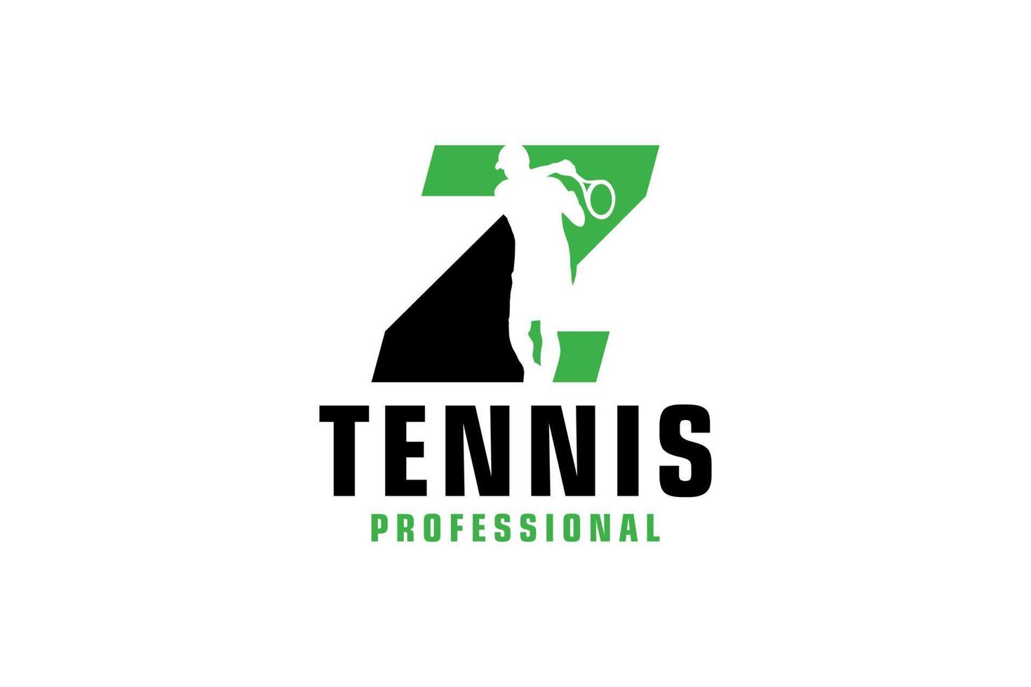 Letter Z with Tennis player silhouette Logo Design. Vector Design Template Elements for Sport Team or Corporate Identity.