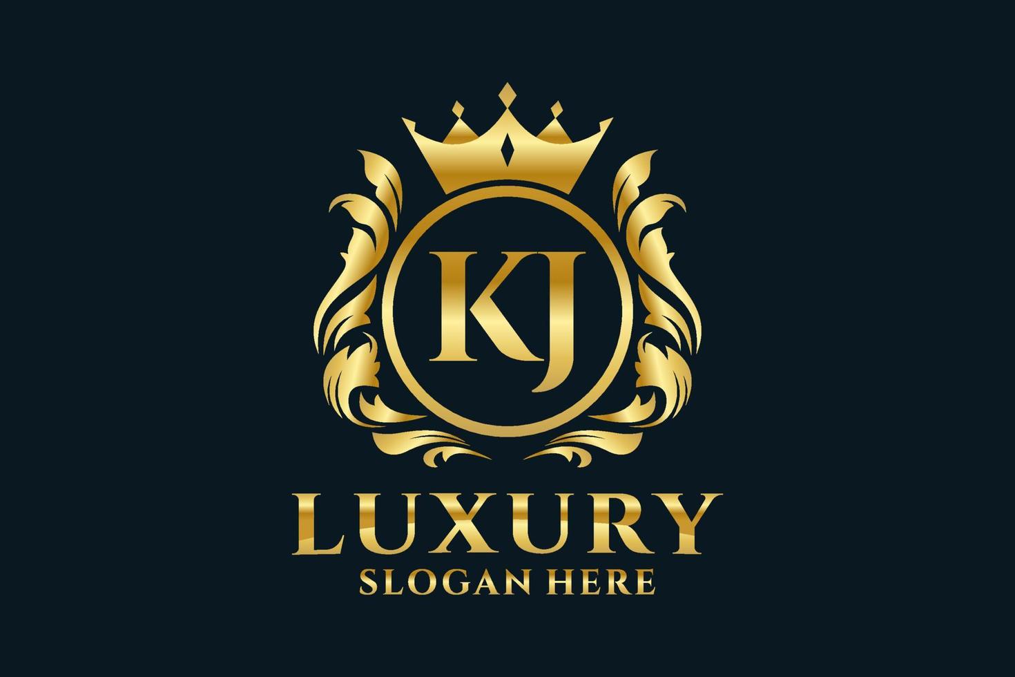 Initial KJ Letter Royal Luxury Logo template in vector art for luxurious branding projects and other vector illustration.