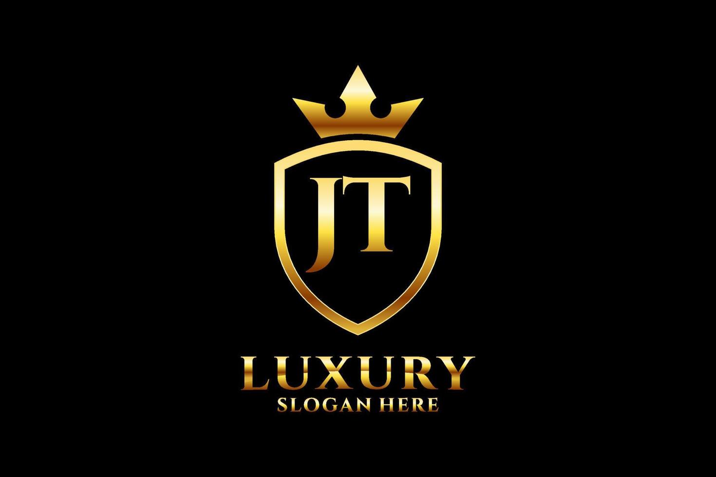 initial JT elegant luxury monogram logo or badge template with scrolls and royal crown - perfect for luxurious branding projects vector