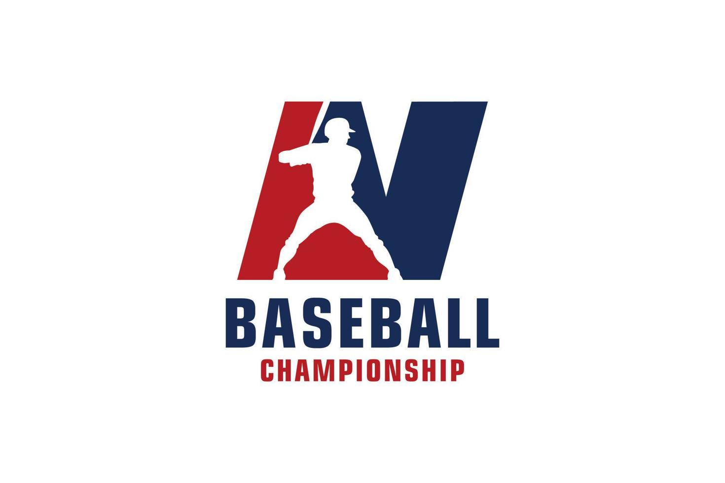 letra n con diseño de logotipo de béisbol. elementos de plantilla de diseño vectorial para equipo deportivo o identidad corporativa. vector