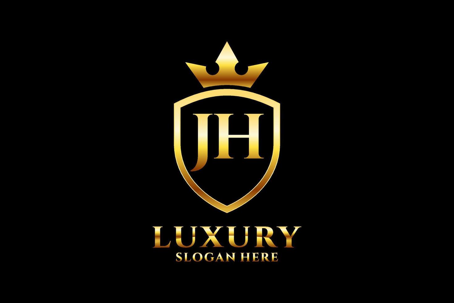initial JH elegant luxury monogram logo or badge template with scrolls and royal crown - perfect for luxurious branding projects vector