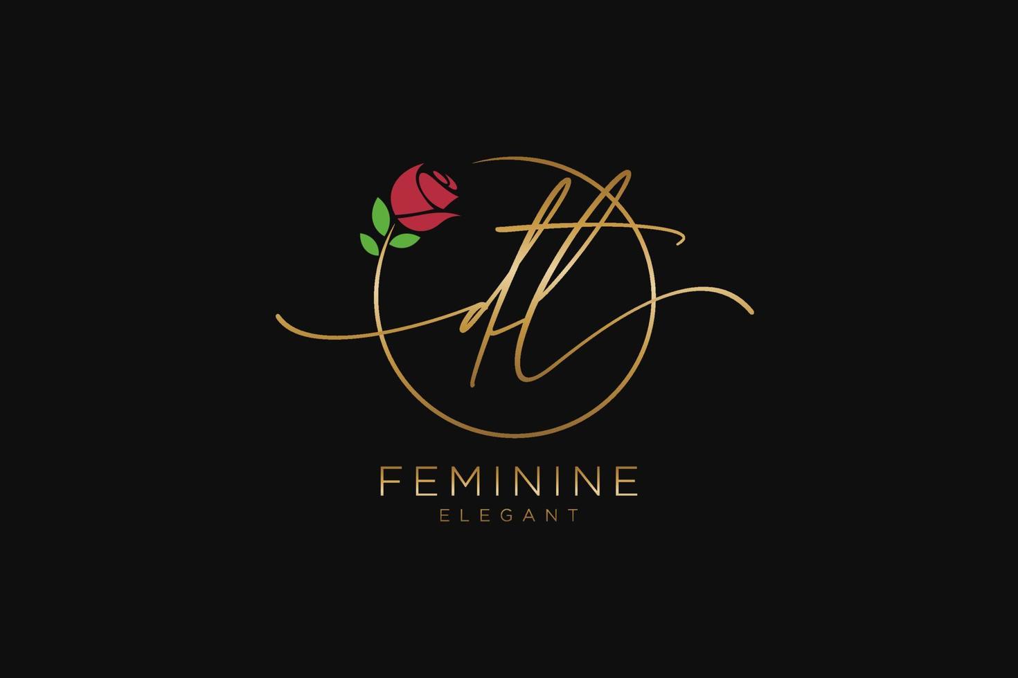 initial DT Feminine logo beauty monogram and elegant logo design, handwriting logo of initial signature, wedding, fashion, floral and botanical with creative template. vector