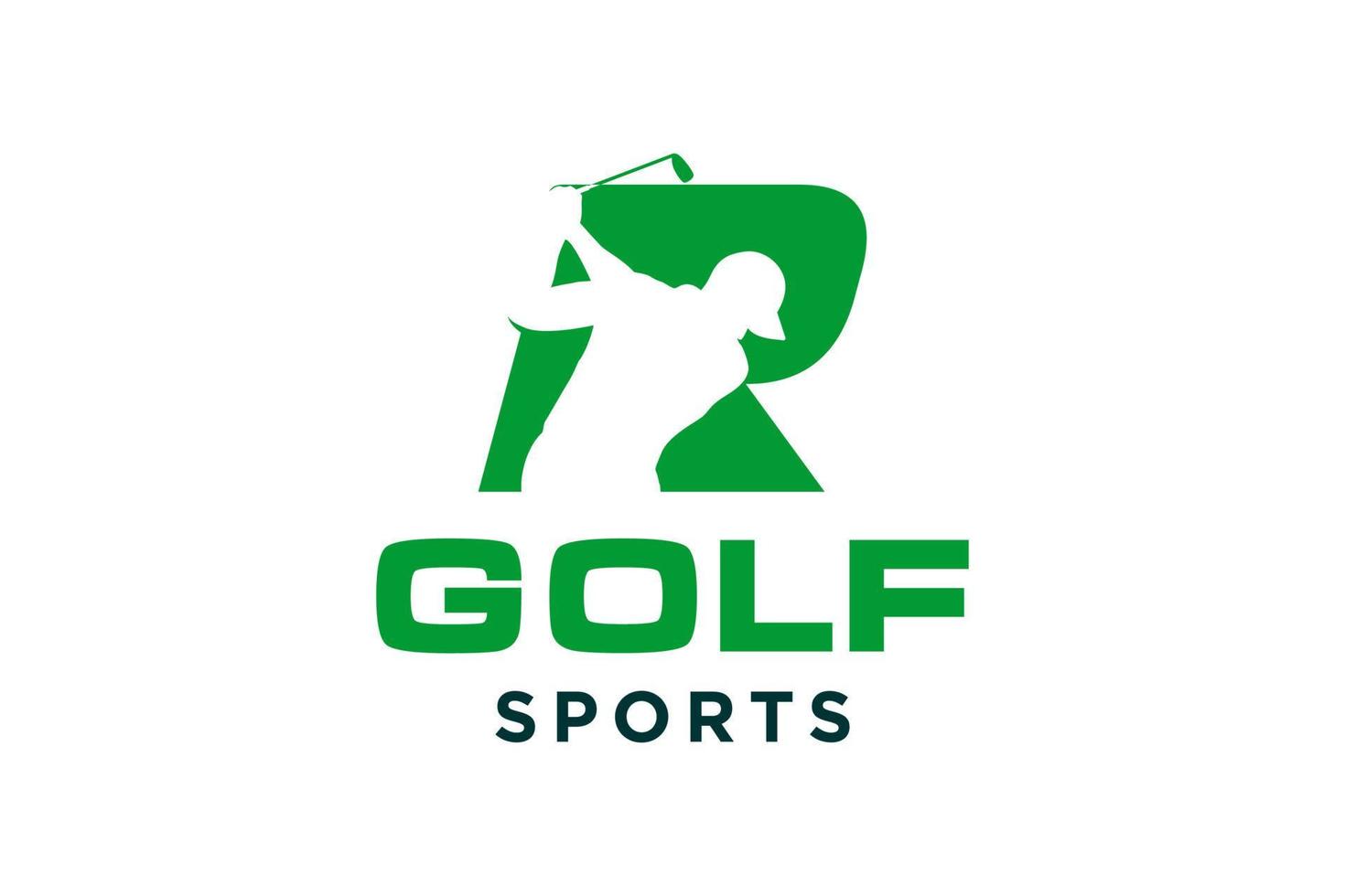 logotipo de icono de letra del alfabeto r para plantilla de vector de diseño de logotipo de golf, etiqueta vectorial de golf, logotipo de campeonato de golf, ilustración, icono creativo, concepto de diseño