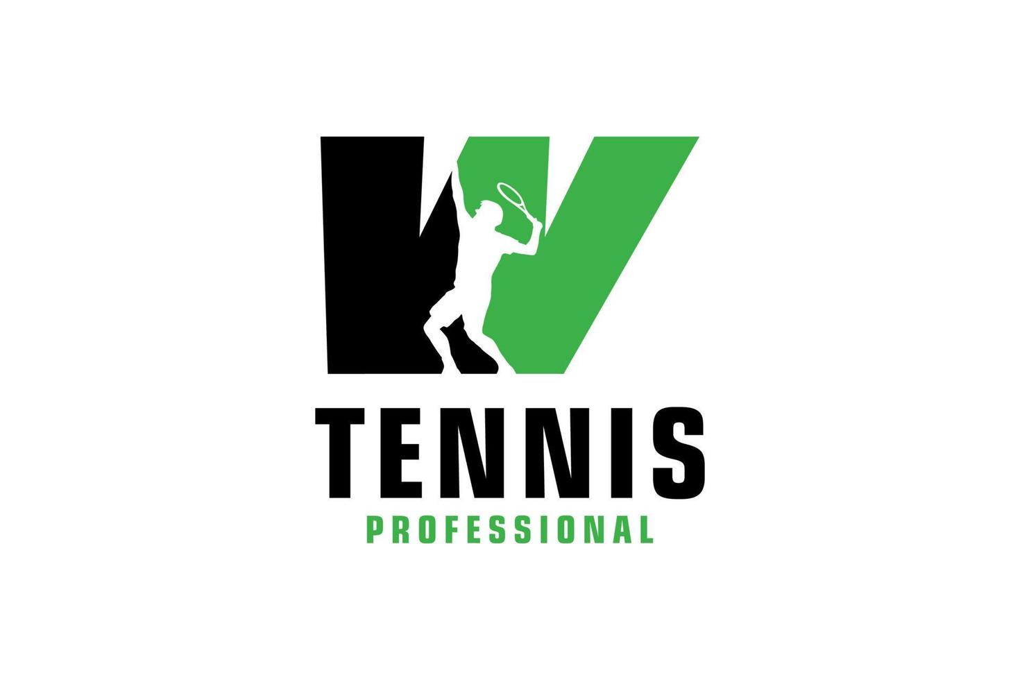 Letter W with Tennis player silhouette Logo Design. Vector Design Template Elements for Sport Team or Corporate Identity.