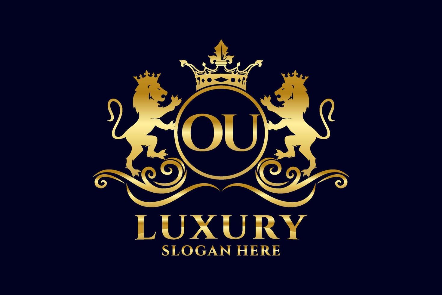 Initial OU Letter Lion Royal Luxury Logo template in vector art for luxurious branding projects and other vector illustration.