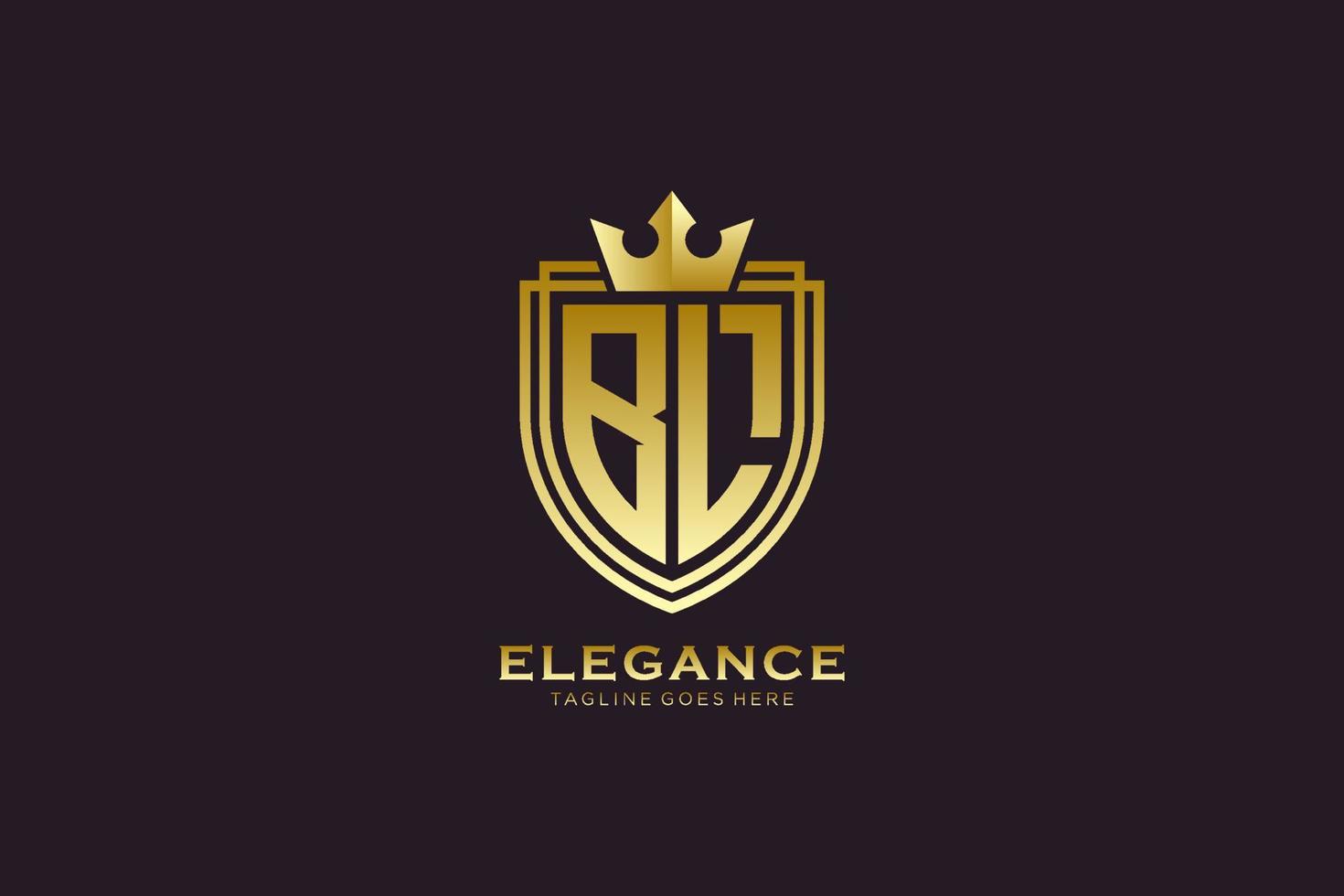 initial BL elegant luxury monogram logo or badge template with scrolls and royal crown - perfect for luxurious branding projects vector