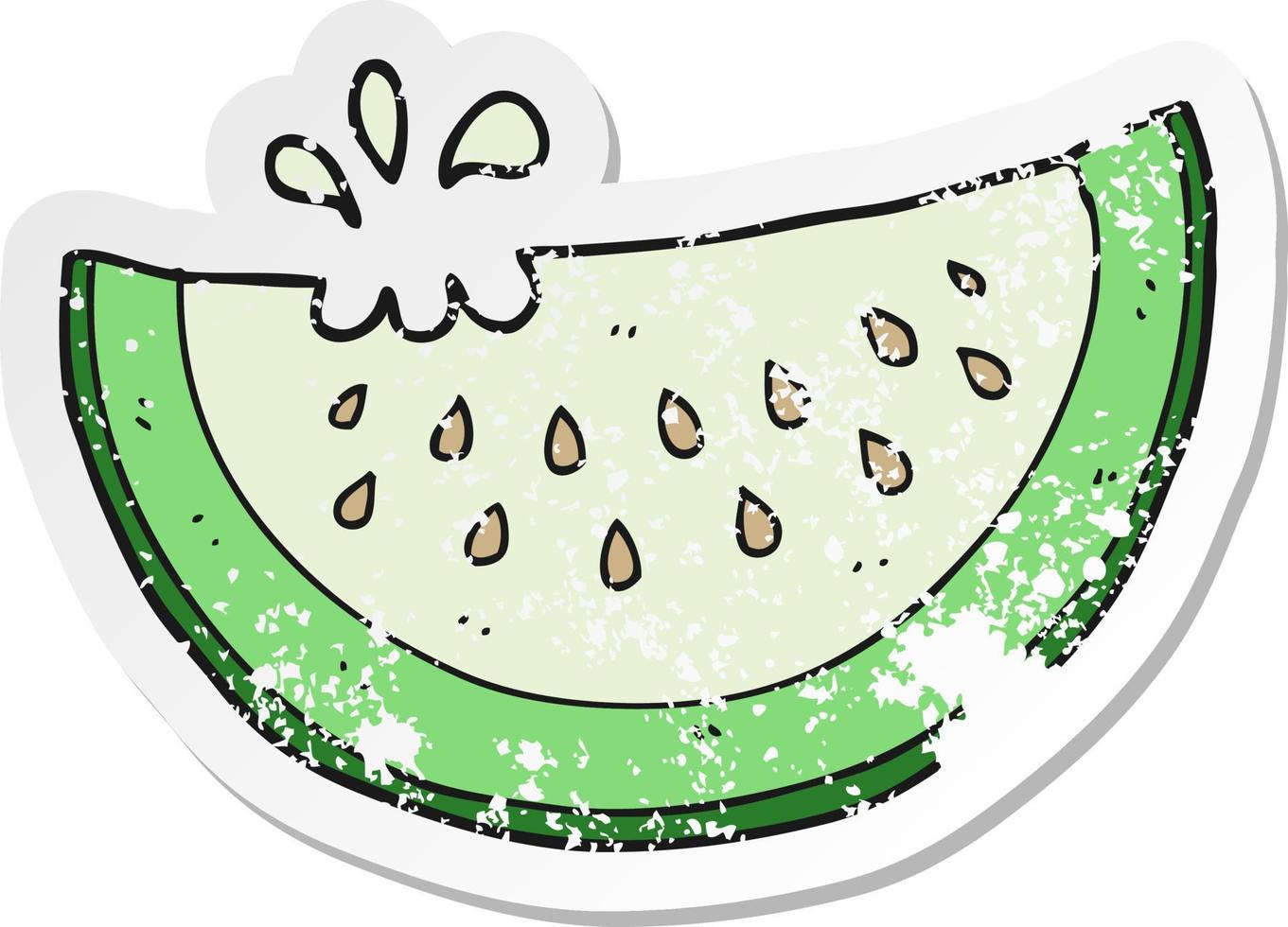 retro distressed sticker of a cartoon melon slice vector