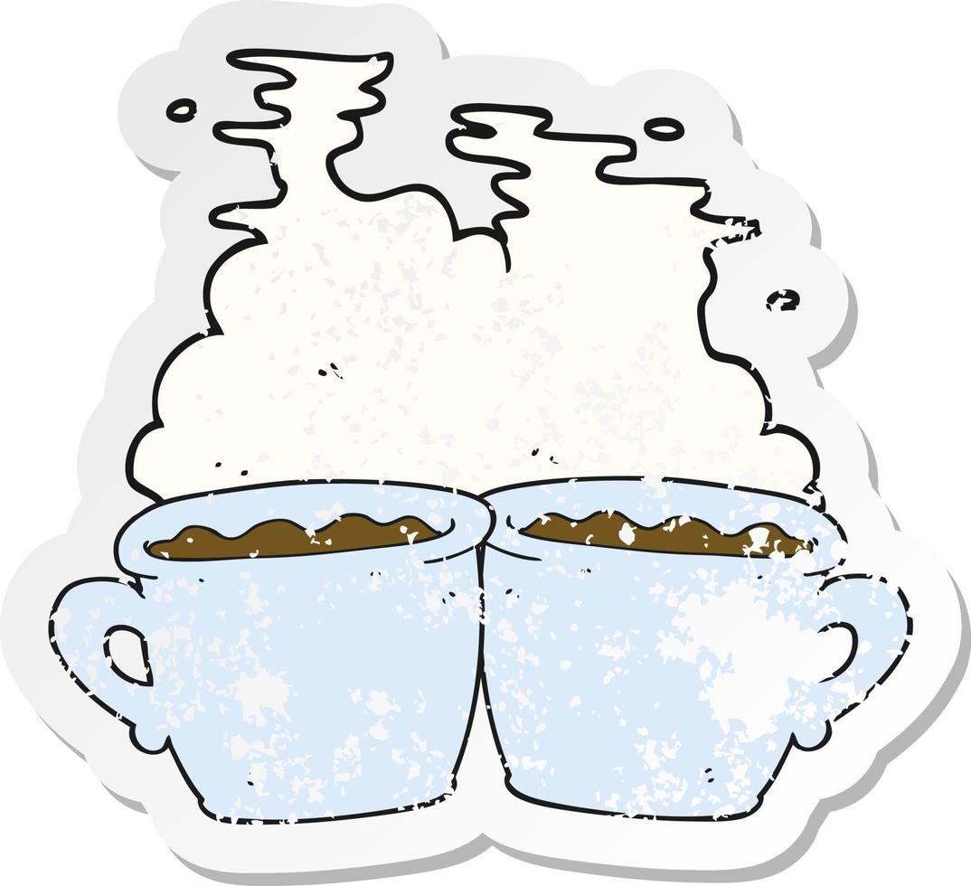 retro distressed sticker of a cartoon old coffee cup vector