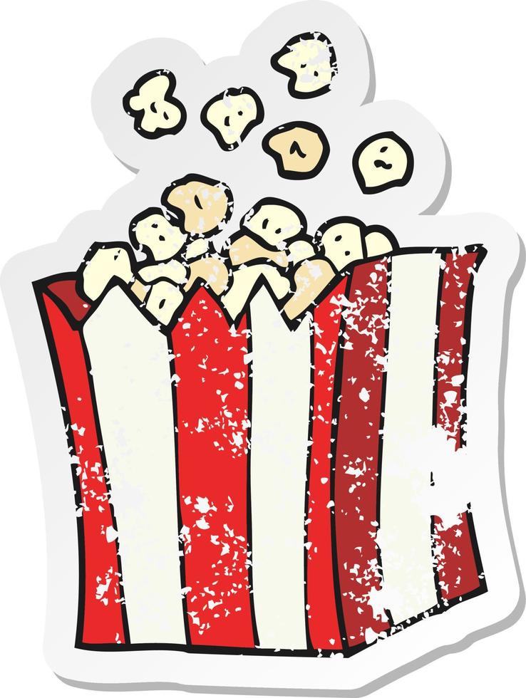 retro distressed sticker of a cartoon popcorn vector