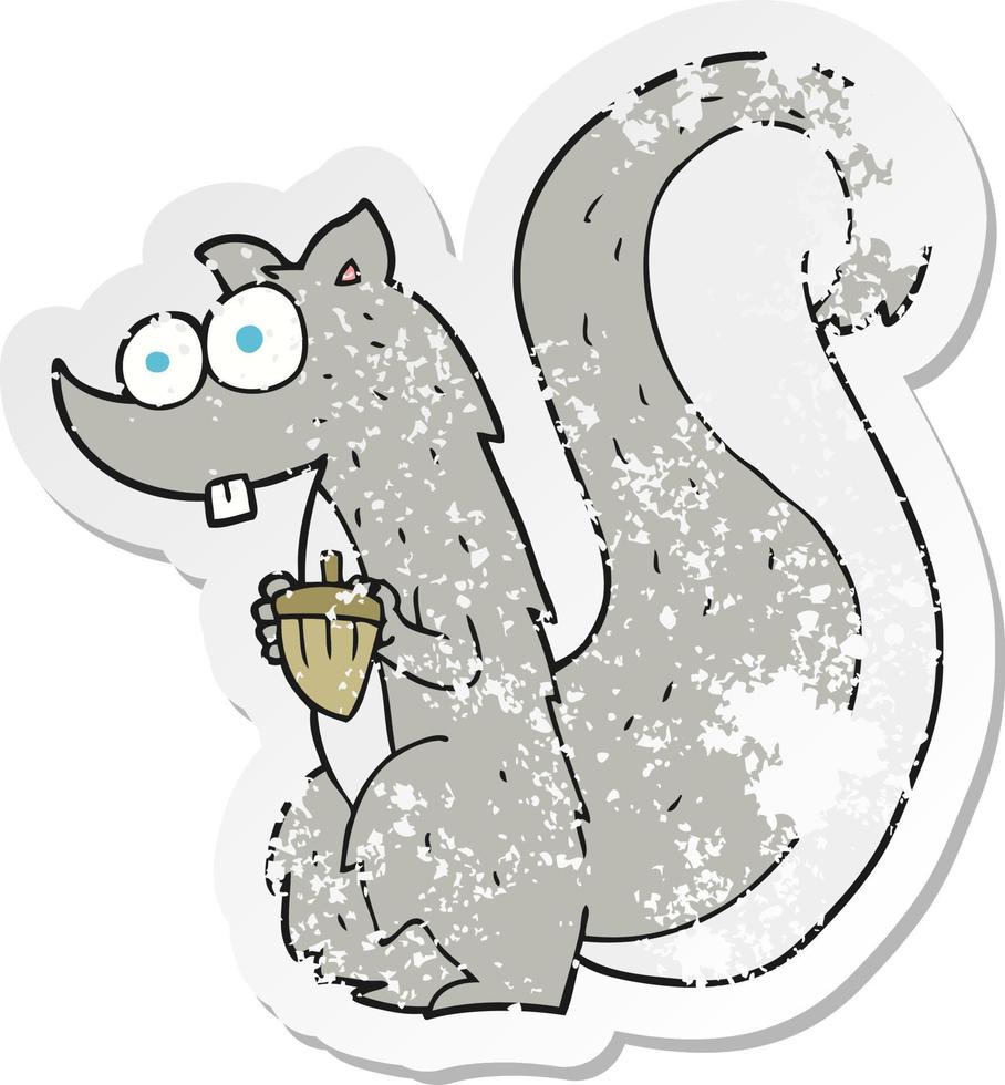 retro distressed sticker of a cartoon squirrel with nut vector