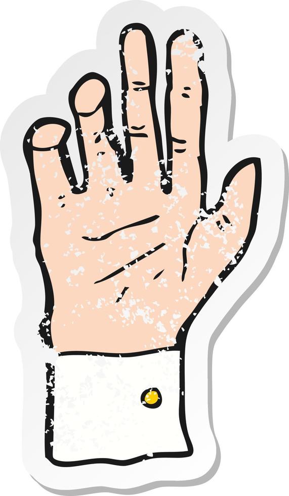 retro distressed sticker of a cartoon hand reaching vector