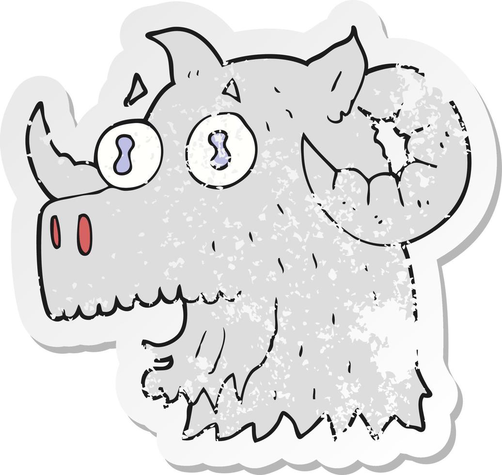 retro distressed sticker of a cartoon ram head vector