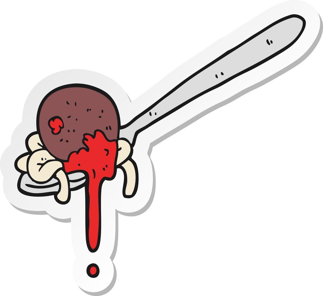 sticker of a cartoon meatball and spaghetti vector