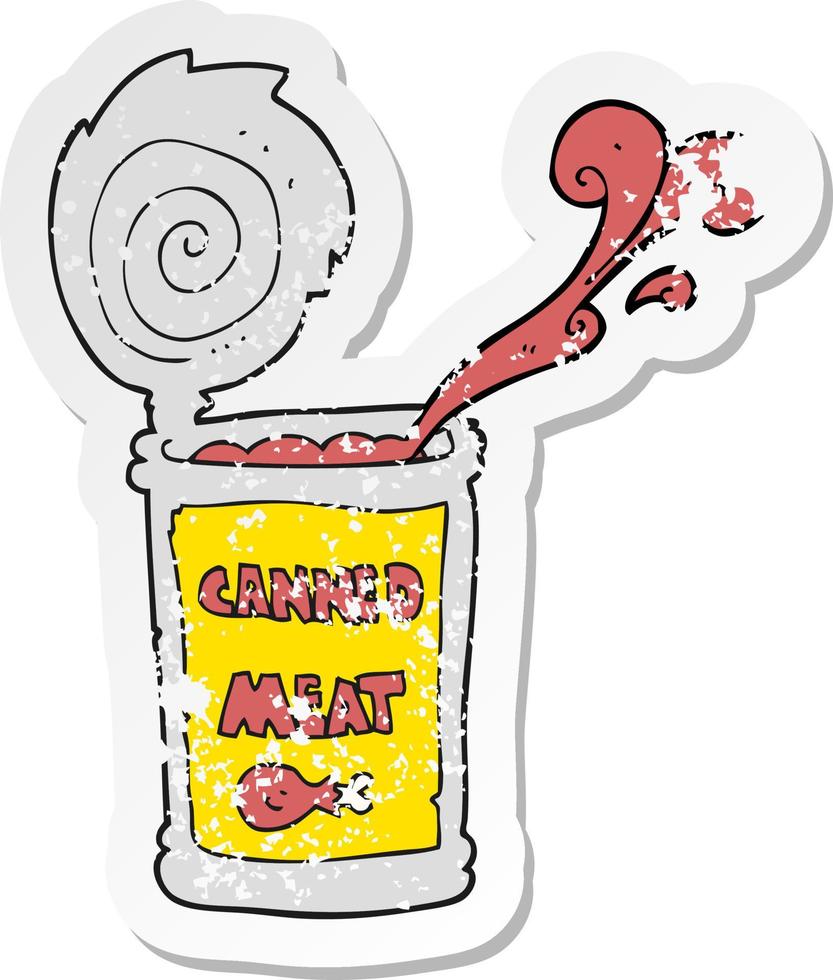 retro distressed sticker of a cartoon canned meat vector
