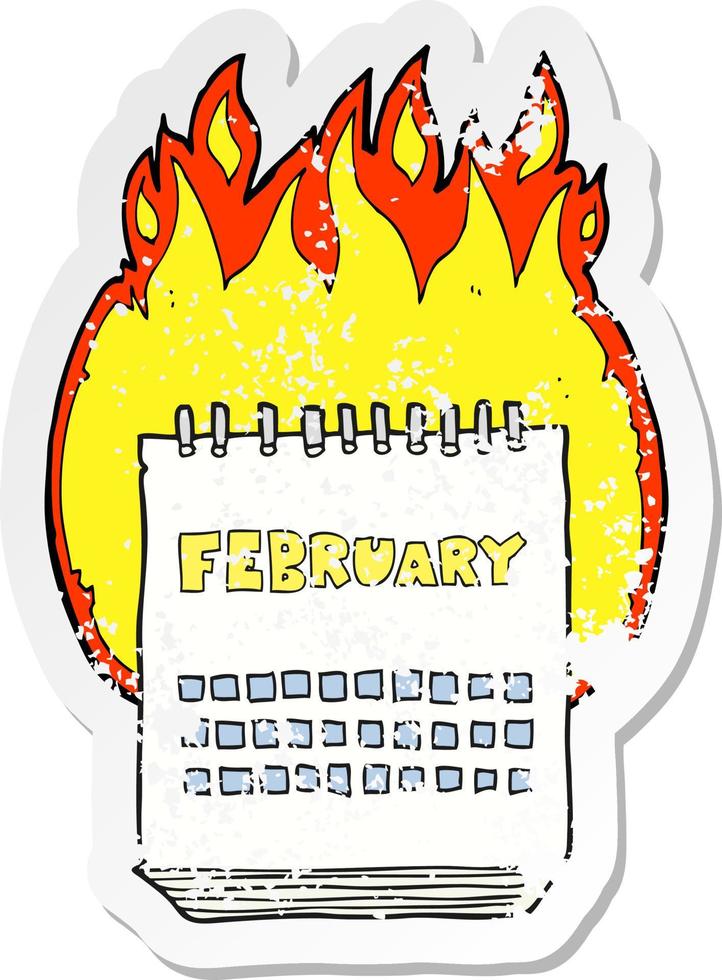 retro distressed sticker of a cartoon calendar showing month of february vector