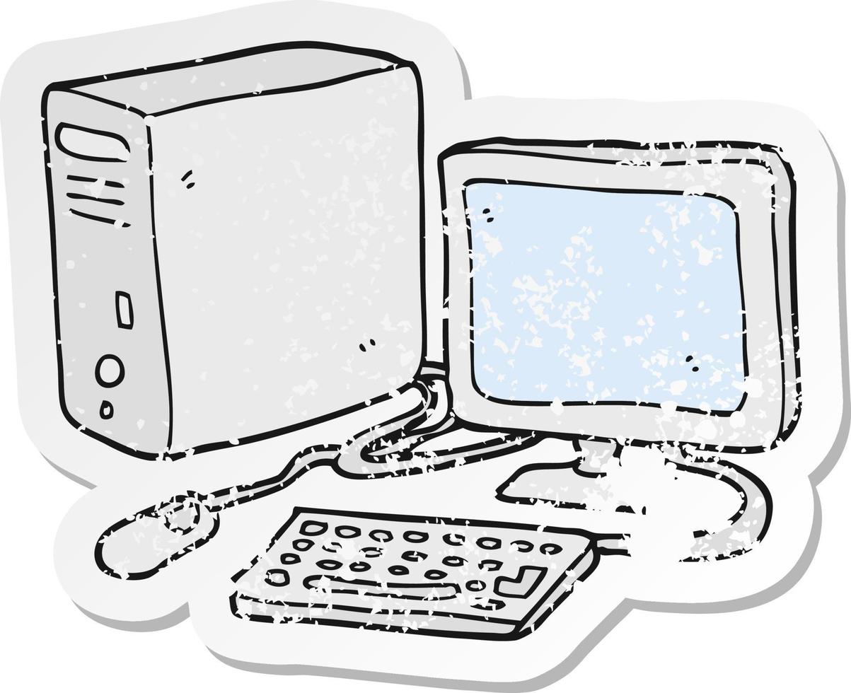 pegatina retro angustiada de una computadora de dibujos animados vector