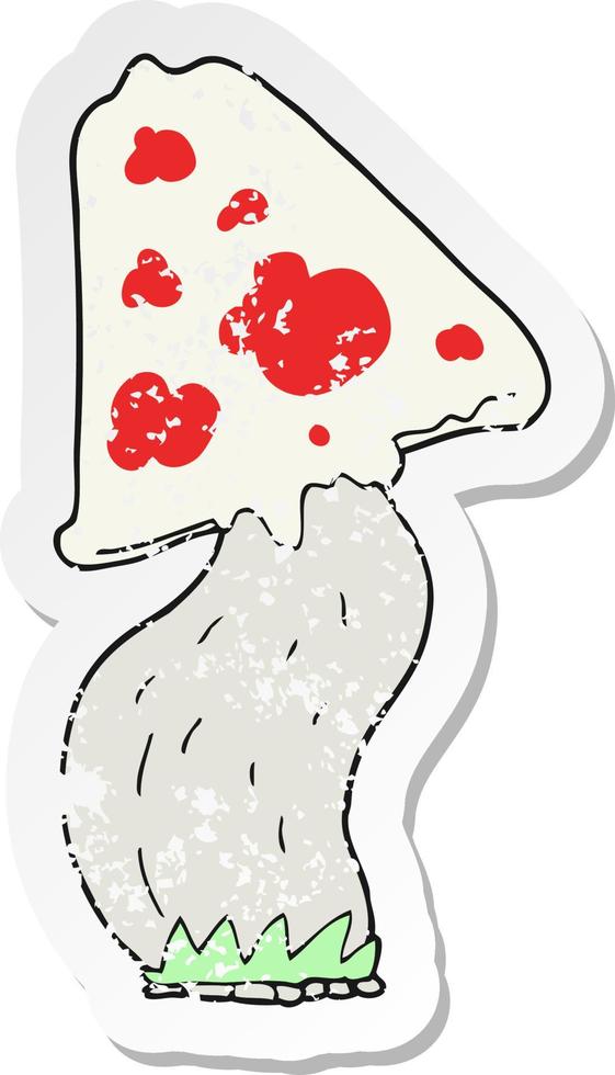 retro distressed sticker of a cartoon mushroom vector
