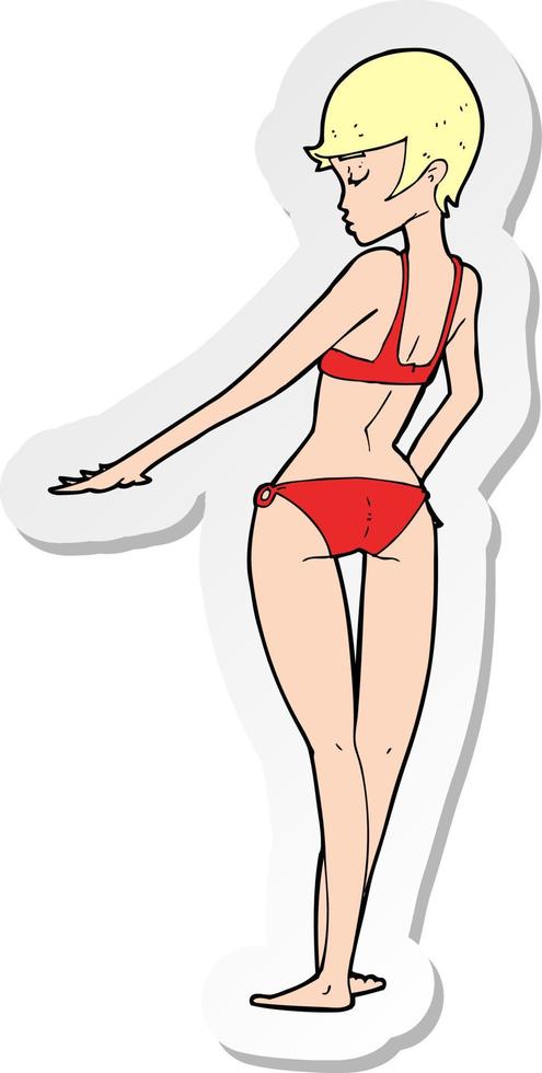 sticker of a cartoon bikini woman vector