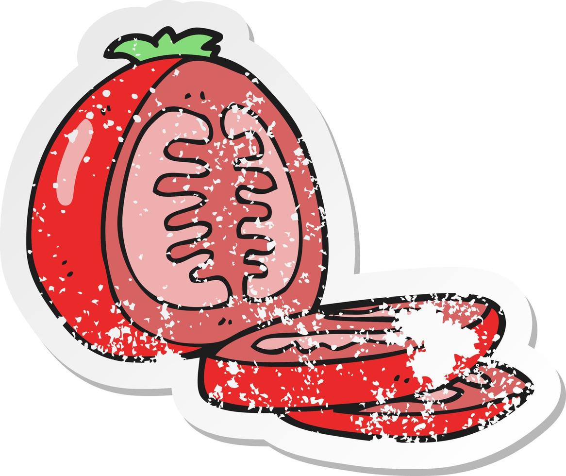 retro distressed sticker of a cartoon sliced tomato vector