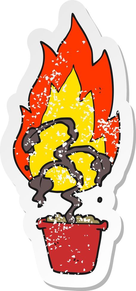 retro distressed sticker of a cartoon burning plant vector